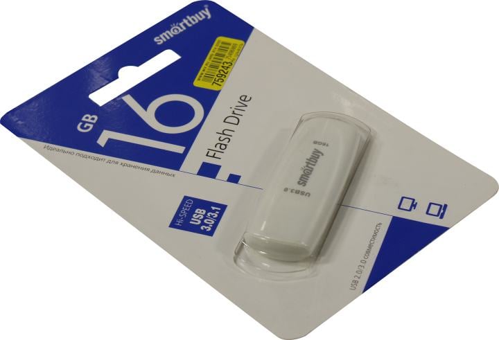Флешка USB Smartbuy SB016GB3SCW, 16GB, USB 3.0, белый