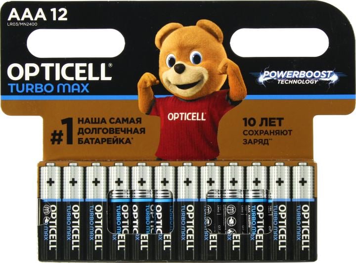 Батарейка OPTICELL 250524, AAA, 1.5В, щелочная, 12шт