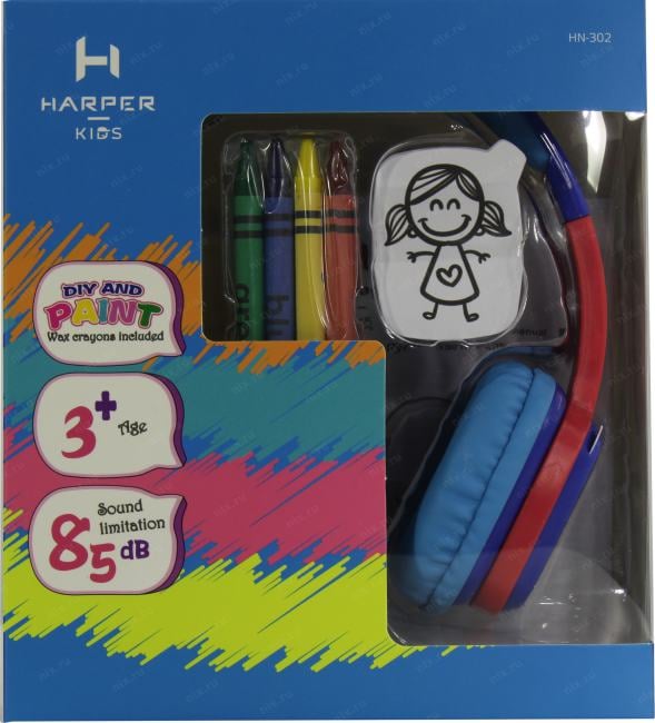 Наушники HARPER KIDS HN-302 Blue-Red  (шнур  1.2м)