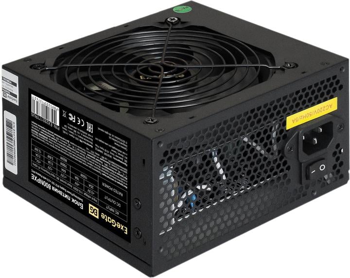 Блок питания 800W ExeGate 800NPXE (ATX, PPFC, SC, 12cm fan, 24pin, (4+4)pin, 2xPCI-E, 5xSATA, 3xIDE, черный, кабель 220V 1,8м с защитой от выдергивания)