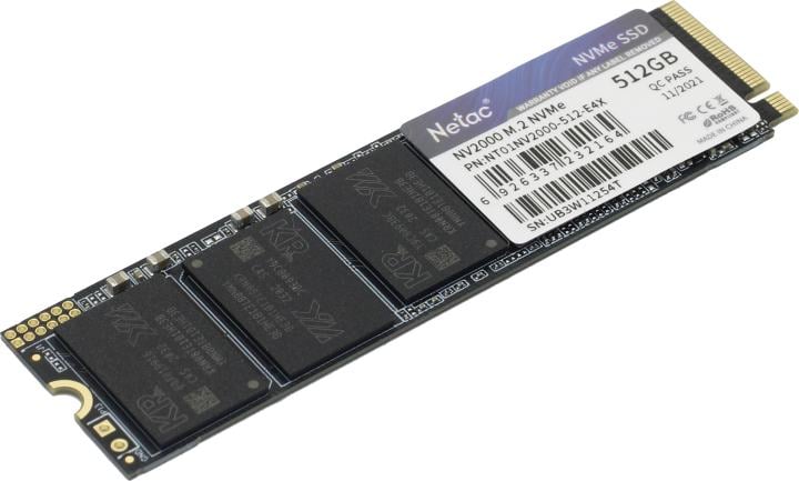 SSD накопитель Netac SSD NV2000 512GB PCIe 3 x4 M.2 2280 NVMe 3D NAND, R/W up to 2500/1950MB/s, IOPS(R4K) 130K/250K, TBW 300TB, 5y wty