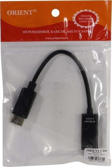 Orient <C316> Кабель-переходник DisplayPort (M) ->  HDMI  (F)