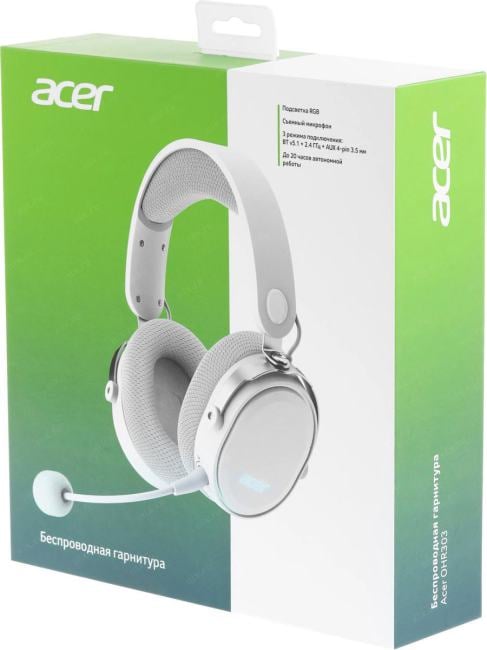 Наушники с микрофоном Acer OHR303 белый мониторные BT/Radio/3.5mm  оголовье  (ZL.HDSEE.00A)