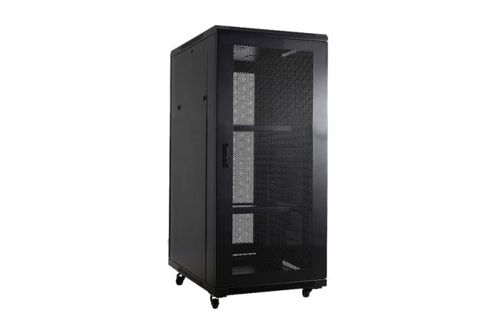 [W27U100R-M] Рэковая стойка Wize Pro [W27U100R-M] 19”, 27U, 600х1000 мм, передняя и задняя двери металлические перфорированные, колеса, рэковые гайки: 20 шт, макс. вес нагрузки 800 кг, сталь, черный (3 места)