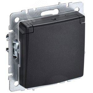 Розетка IEK BR-R16-16-44-K02 BRITE РСбш10-3-44-БрЧ 16А IP44 с заземл. защ.  шторки  с  крышкой черная