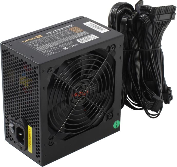 Exegate EX292343RUS Блок питания 750W ExeGate 80 PLUS® Bronze 750PPH (ATX, APFC, КПД 85% (80 PLUS Bronze), 12cm fan, 24pin, 2x(4+4)pin, 4xPCI-E, 6xSATA, 6xIDE, black, Color Box)