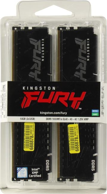 Kingston Fury Beast <KF556C40BBK2-64> DDR5 DIMM 64Gb  KIT  2*32Gb  <PC5-44800> CL40