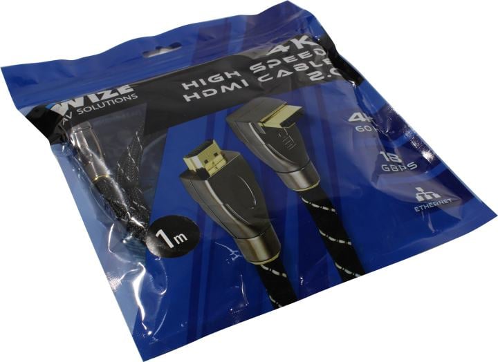 Кабель HDMI Wize WAVC-HDMIRA-1M, v2.0, 1м, 4K/60Hz, угловой разъем