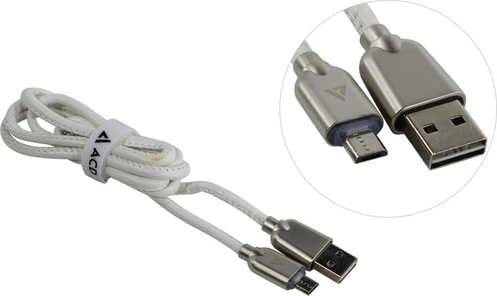 Кабели USB ACD USB кабель ACD-Allure MicroUSB ; USB-A Кожа, 1м, белый (ACD-U926-M1W)