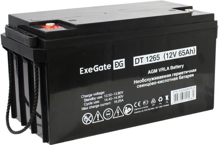 Exegate EX282980RUS Аккумуляторная батарея ExeGate DT 1265 (12V 65Ah, под болт М6)