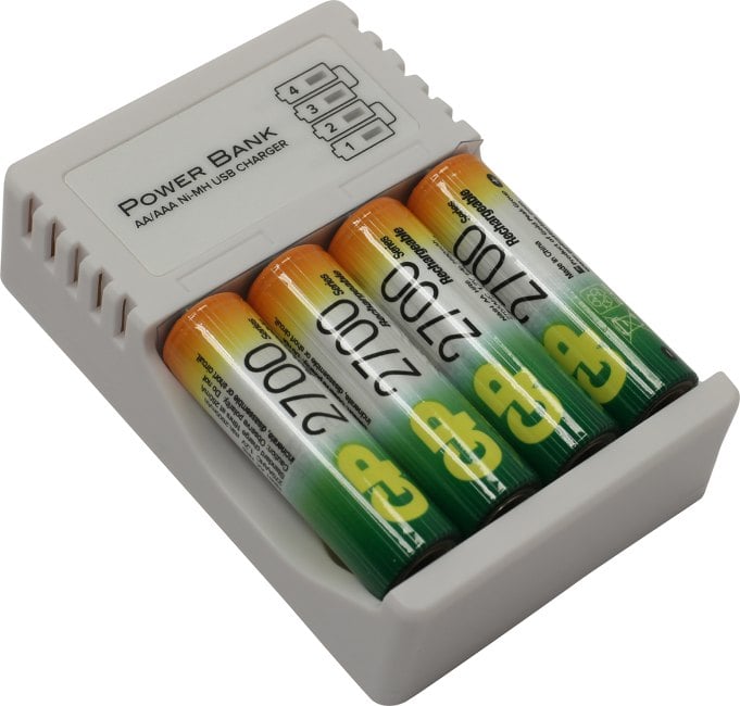 Зарядное уст-во GP <GP270AAHC/CPB-2CR4> (NiMH, AA/AAA, питание от  USB) +AAx4шт аккум.