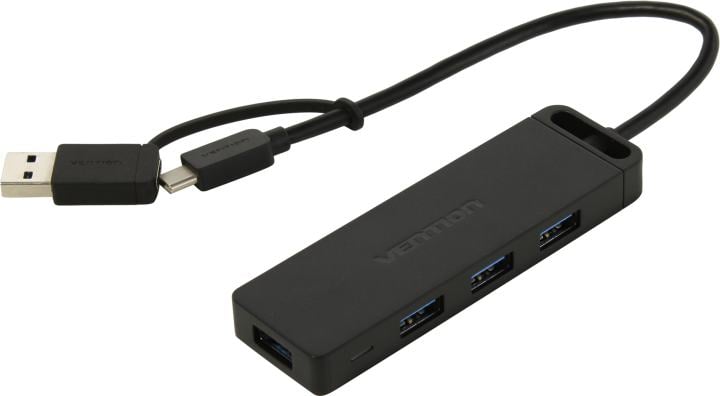 Концентратор Vention OTG USB-C+USB 3.0 / 4xUSB 3.0 порта Черный - 0.15м.