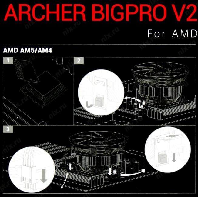 Deepcool <G-U-ARCHER-ARNNNN-G-3> ARCHER BIGPRO V2 (4пин, 115x/1200/1700/AM4/AM5, 29.7дБ,  900-2100об/мин,  Cu+Al)