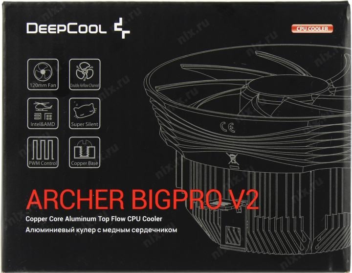 Deepcool <G-U-ARCHER-ARNNNN-G-3> ARCHER BIGPRO V2 (4пин, 115x/1200/1700/AM4/AM5, 29.7дБ,  900-2100об/мин,  Cu+Al)