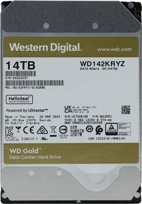 HDD 14 Tb SATA 6Gb/s Western Digital  Gold <WD142KRYZ> 3.5"