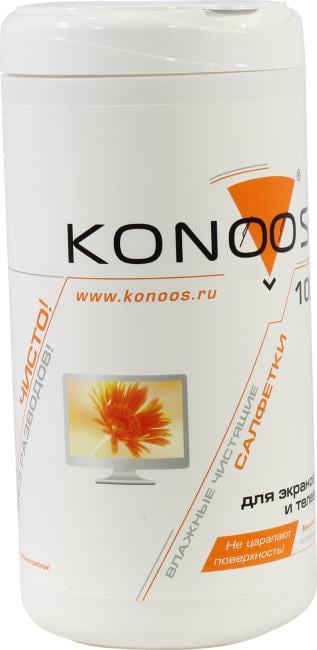 <072647> Салфетки KONOOS KBF-100 - Влажные чистящие салфетки для ЖК-экранов и монитров в пластиковой тубе (100шт) [KBF-100]