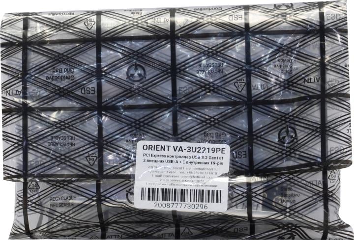 Orient VA-3U2219PE (OEM) PCI-Ex1, USB3.0, 2 port-ext,  19 pin port-int