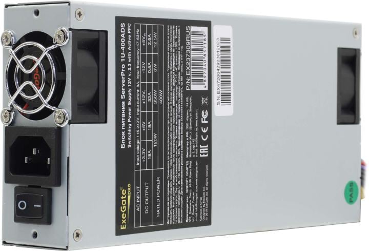 Блок питания серверный 1U 400 Вт Exegate EX237309RUS ServerPRO-1U-400ADS APFC 80 PLUS 2x4cm fans 24pin 2x(4+4)pin 4xSATA 2xIDE