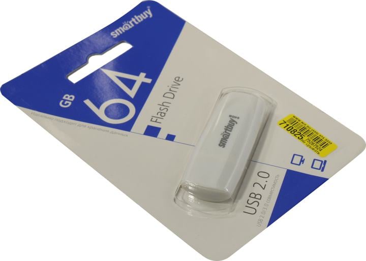 Флешка USB Smartbuy Scout White (SB064Gb2SCW), 64Gb, USB 2.0, R/W 15/8, белый