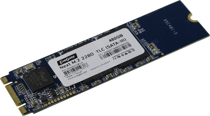 Твердотельный накопитель SSD M.2 480 Gb Exegate Next A2000TS480 Read 563Mb/s Write 497Mb/s 3D NAND TLC EX280470RUS