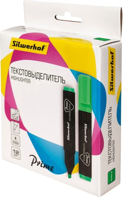 Текстовыделитель Silwerhof Prime 108031-03 скошенный пиш. наконечник  1-4мм зеленый коробка