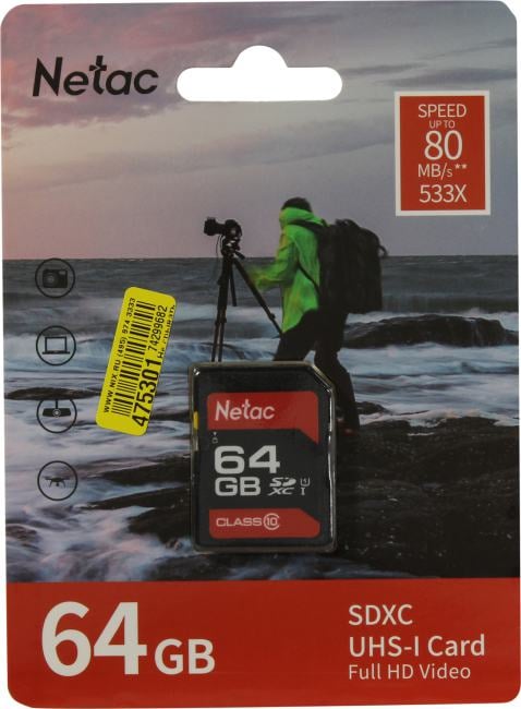 Netac <NT02P600STN-064G-R> SDXC Memory Card  64Gb UHS-I U1