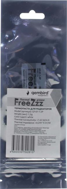 Термопаста GEMBIRD FreeZzz GF-01-1.5P (1,5г, пакет, 1,63 W/м-К, -30°C to 300°C, для радиаторов) (GF-01-1.5P)