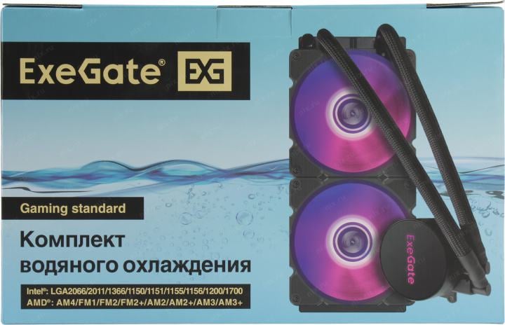 ExeGate  <EX293458RUS> BlackWater-240.PWM.ARGB (4пин,115x/1200/1700/2011/2066/AM4-FM2,11-27дБ,800-2000об/мин)