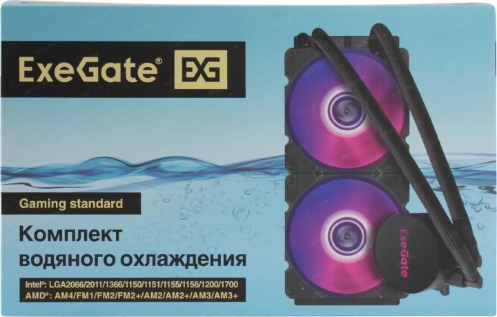 ExeGate  <EX293458RUS> BlackWater-240.PWM.ARGB (4пин,115x/1200/1700/2011/2066/AM4-FM2,11-27дБ,800-2000об/мин)