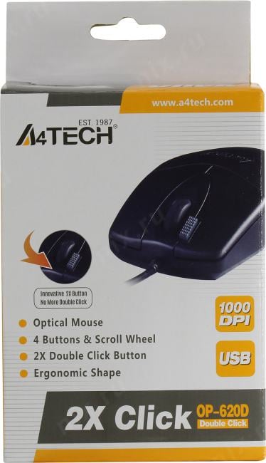 A4Tech V-Track Optical Mouse  <OP-620D-1000dpi-Black>  (RTL)  USB 4but+Roll