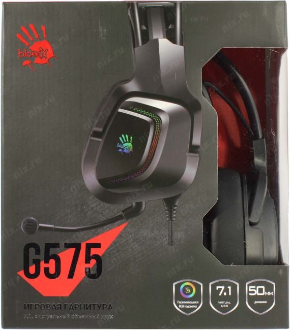 Наушники с микрофоном Bloody G575 Black (USB, шнур 2м, с  регулятором  громкости)