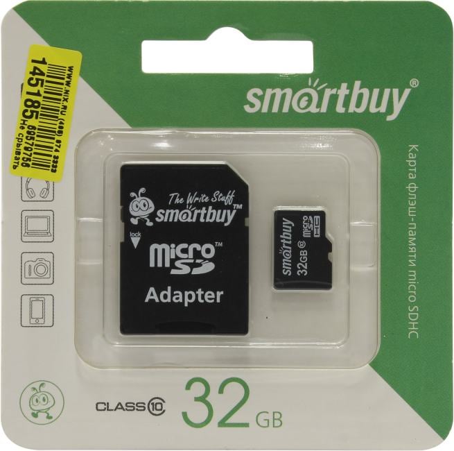 Карта памяти SMARTBUY SB32GBSDCL10-01, 32GB microSDHC Class 10 + адаптер