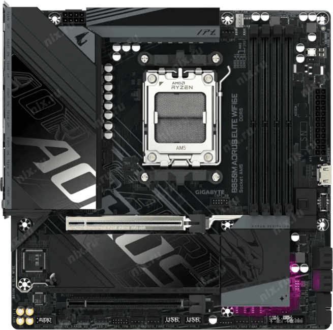 Слито в арт.909177!!! Материнская плата Gigabyte B850M AORUS ELITE WIFI6E SocketAM5 AMD B850 mATX AC`97  8ch(7.1) 2.5Gg RAID+DP