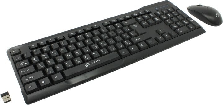 OKLICK Wireless  Keyboard & Optical Mouse <230M> (Кл-ра Ergo, М/Мед, USB,FM+Мышь 3кн, Roll, USB,  FM)  <412900>