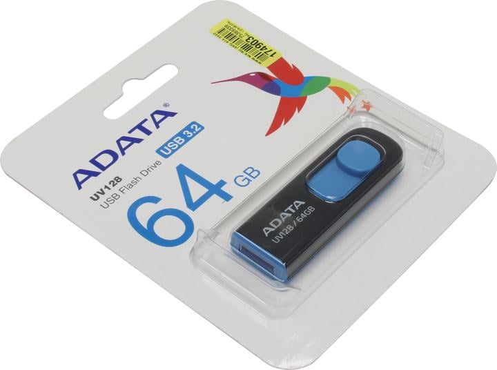 ADATA DashDrive UV128 <AUV128-64G-RBE> USB3.0  Flash Drive 64Gb
