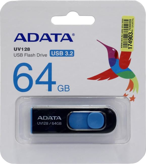 ADATA DashDrive UV128 <AUV128-64G-RBE> USB3.0  Flash Drive 64Gb