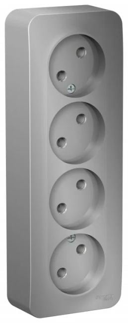 Розетка Systeme Electric BLNRA000413 4-я б/з без шторок 16А, 250В,  изолир.  пластина  Алюминий наруж