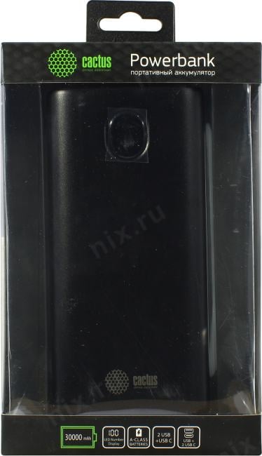 Внешний аккумулятор Cactus <CS-PBFSJA-30000> (2xUSB,  USB-C, 30000mAh, Li-Pol)