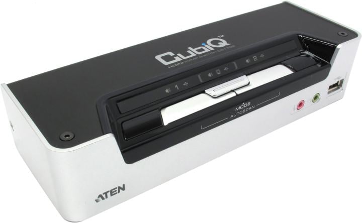 Переключатель, электрон., KVM+Audio+USB 2.0,  1 user USB+HDMI =>  2 cpu USB+HDMI, соШнур. USB 2х1.8м., настол., исп.стандарт, без OSD, некаскад../ CUBIQ 2 PORT HDMI KVMP SWITCH W/1.8M