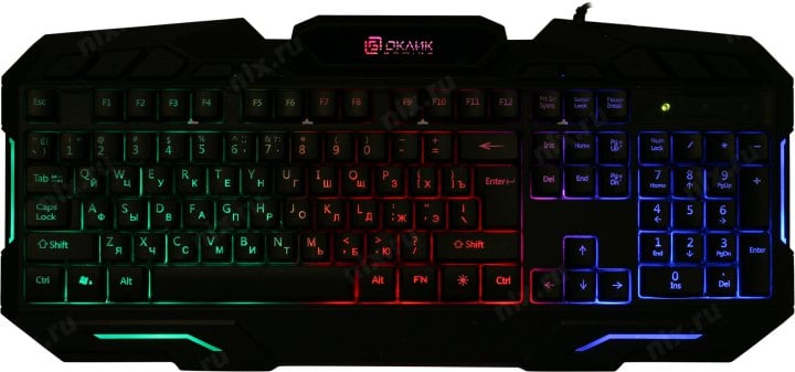 Клавиатура OKLICK <700G> Black <USB> 104КЛ+10КЛ М/Мед,  подсветка клавиш <1061657>
