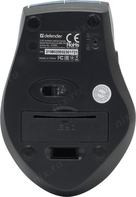 Defender Accura Wireless Optical Mouse <MM-365> (RTL)  USB 6btn+Roll <52366>