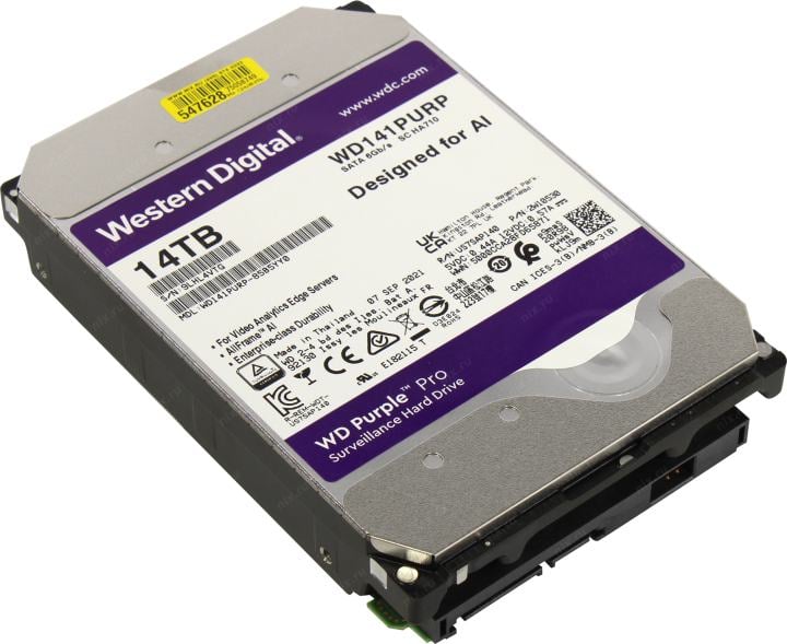 Жесткий диск Western Digital Purple Pro HDD 3.5" SATA 14Tb, 7200 rpm, 512MB buffer (DV&NVR + AI), WD141PURP, 1 year