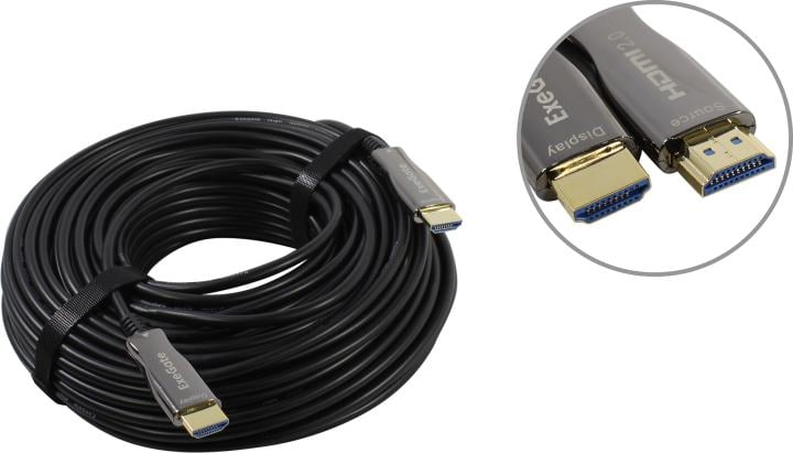 Кабель HDMI 30м Exegate EX-CC-HDMI2-30.0 оптический 2.0 4K UHD Ethernet позолоченные контакты активный