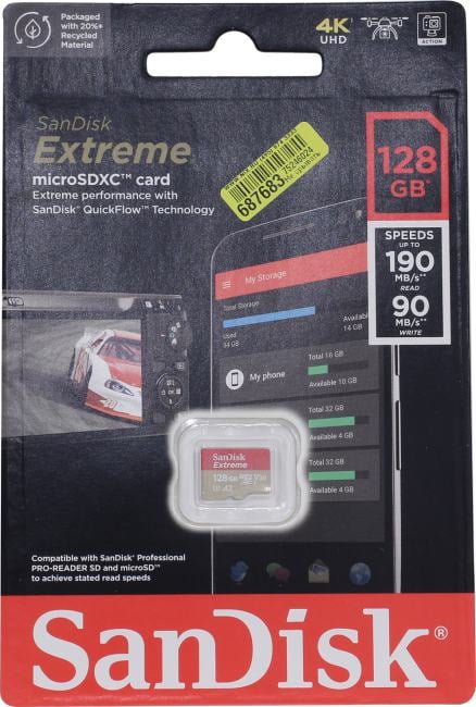 SanDisk Extreme <SDSQXAA-128G-GN6MN> microSDXC Memory Card 128Gb UHS-I  U3 V30 A2