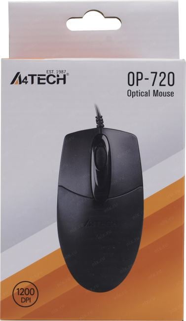 A4Tech Optical Mouse <OP-720-Black(1)>  (RTL) USB 3btn+Roll