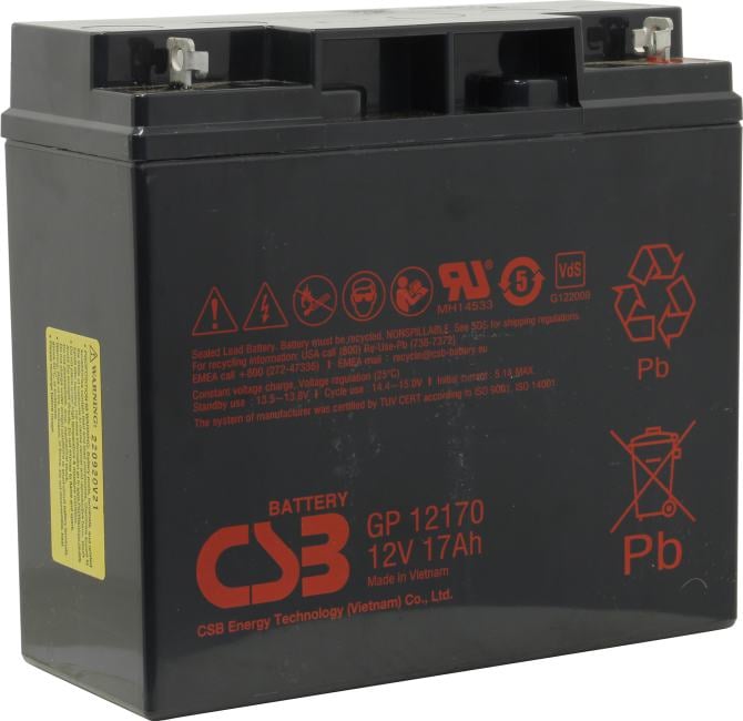 Батарея для дежурных систем CSB - GP 12170, 12 В, 6xCell, 17А/ч, Internal, болт и гайка M5, GP12170