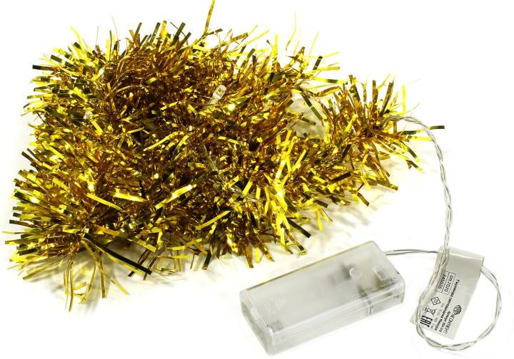 Гирлянда светодиодная "Мишура" 1.5м 10LED зол. тепл. бел. 0.1Вт IP20 провод ПВХ прозр. элементы питания 2хAA (не в компл.) Neon-Night 304-012