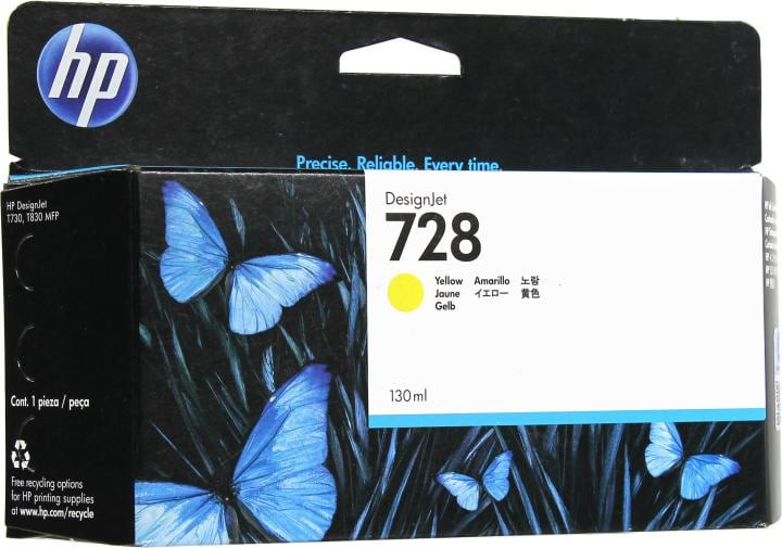 (Спец.цена) Оригинальный картридж HP 728 (F9J65A) для HP DJ T730/ T830, желтый, 130 мл.