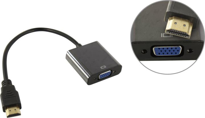<077434> Кабель-переходник HDMI (m) < - > VGA (f), Cablexpert 15cm, jack3.5 аудиовыход [A-HDMI-VGA-03]