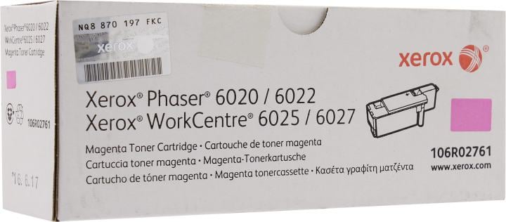 Картридж лазерный Xerox 106R02761, для Xerox Phaser 6020/6022/WorkCentre 6025/6027, пурпурный, 1000 стр.